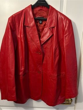 Maggie Barnes red genuine leather blazer jacket plus size 4X button front